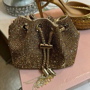 Women's Rhinestone Sparkly Bucket Handbag for Evening & Party -Gold